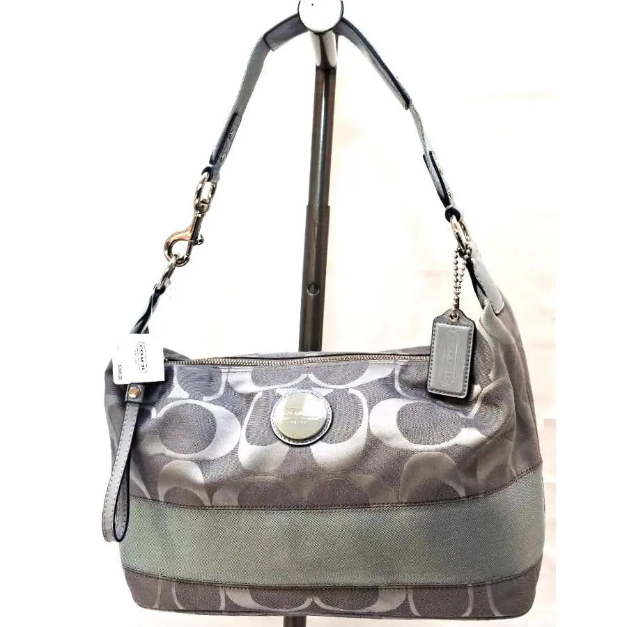 Coach Signature Jacquard Grey Stripe Single Strap Hobo Shoulder Bag F17434