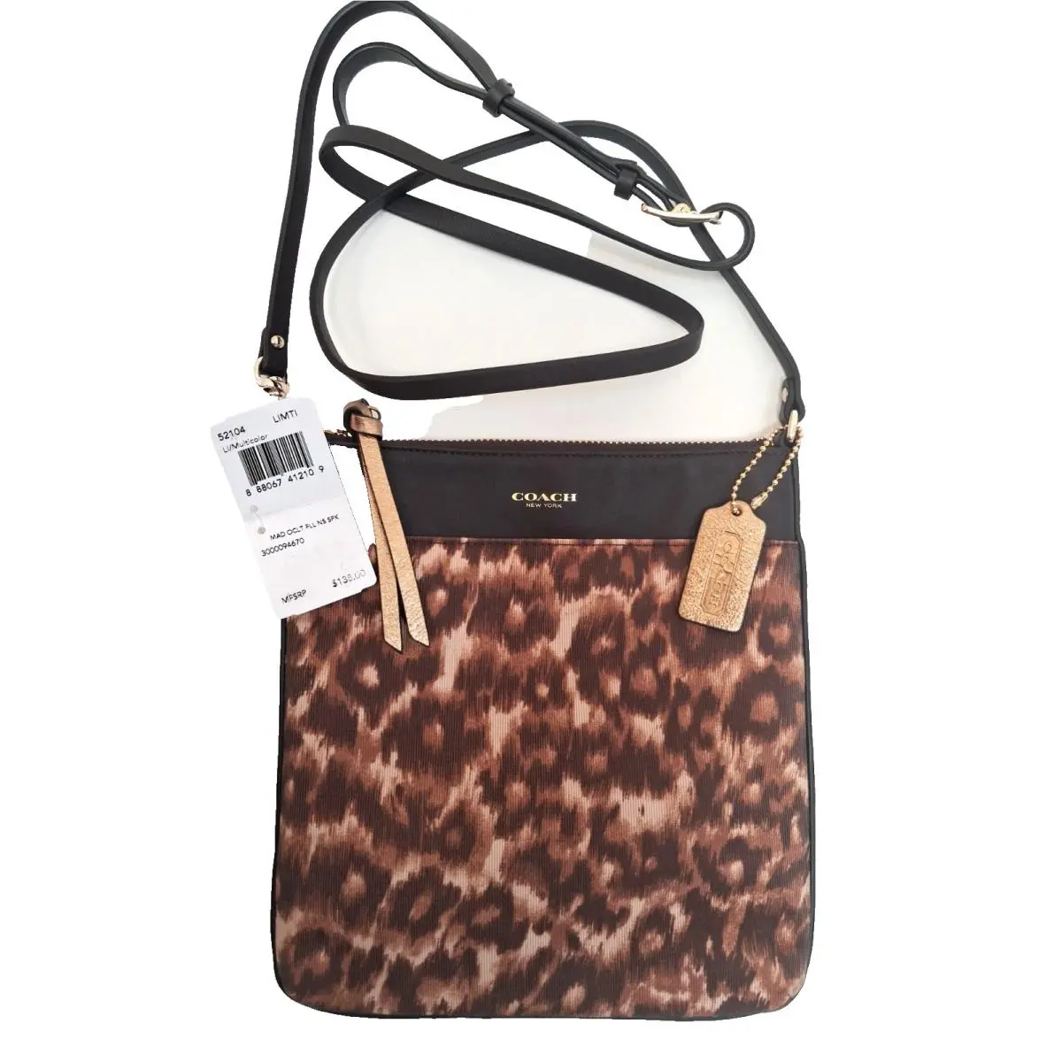 Coach 52104 Madison Ocelot Print NS Swing Pack Crossbody Bag in Brown Color