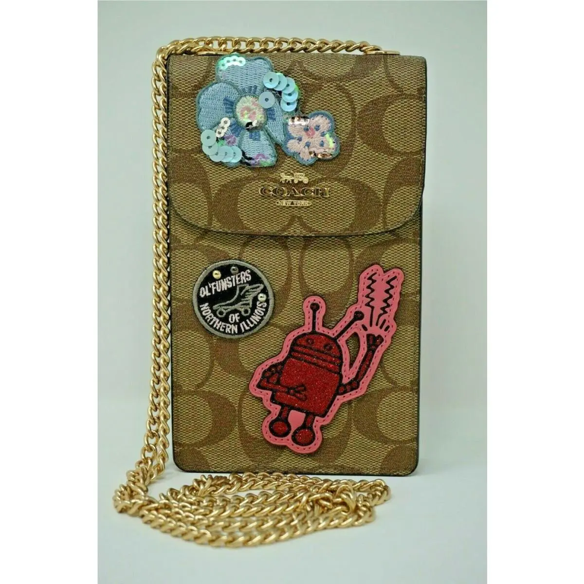 Keith Haring Signature Canvas Patches North/south Phone Crossbody F39955 by Coach