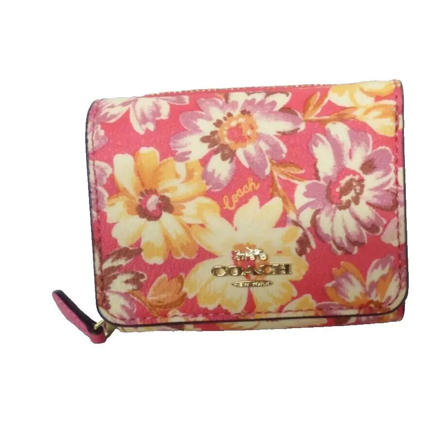 Coach Snap Card Case Vintage Daisy Script Print 3595 Lqqk