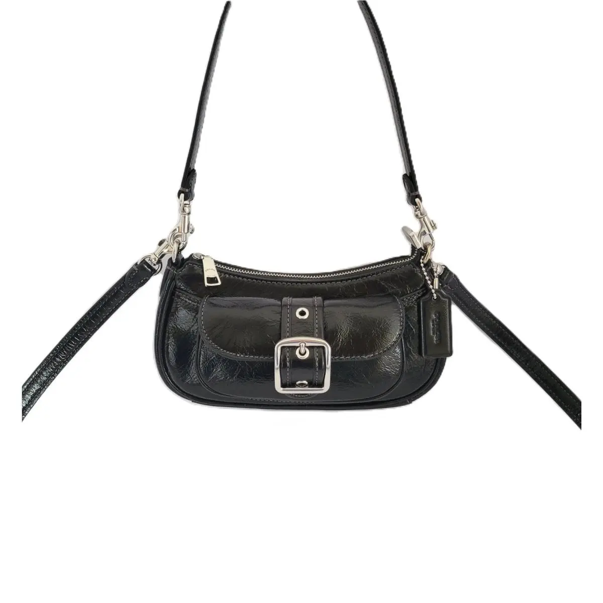 Coach CDB19 Ashton Mini Shoulder Bag Glazed Leather Crossbody Black Bag