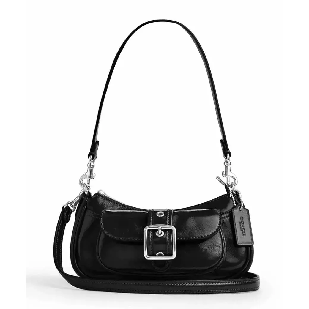 Ashton Mini Shoulder X-body Bag CDB19 In Black Crinkle Leather Silver by Coach