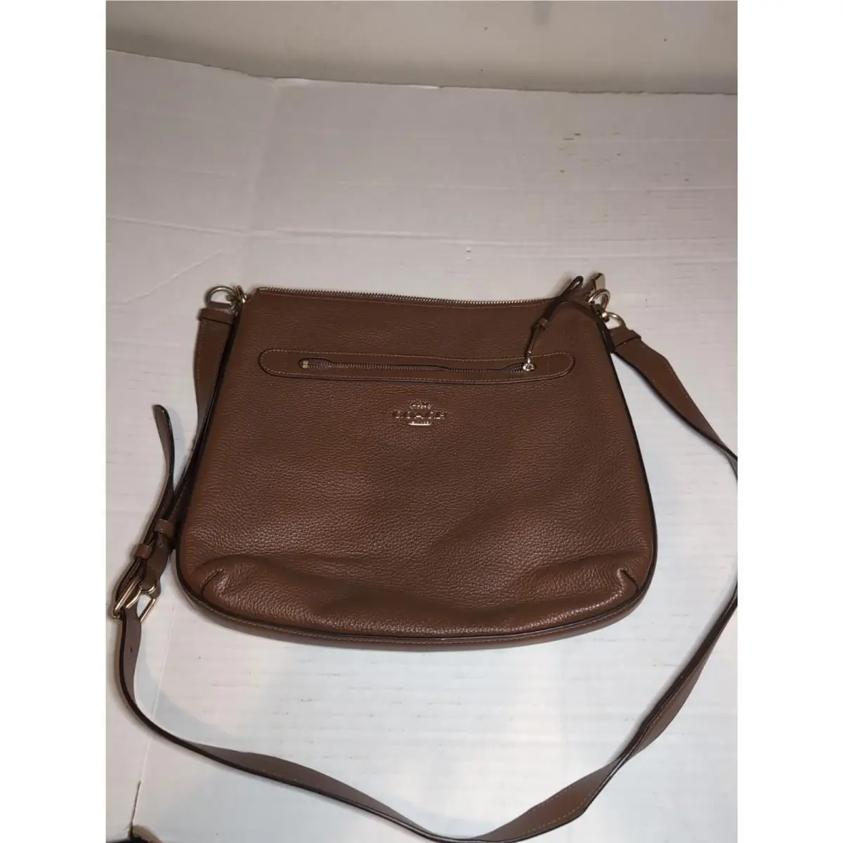 Coach Mae File Crossbody Brown Pebbled Leather Bag Slim Profile F34823
