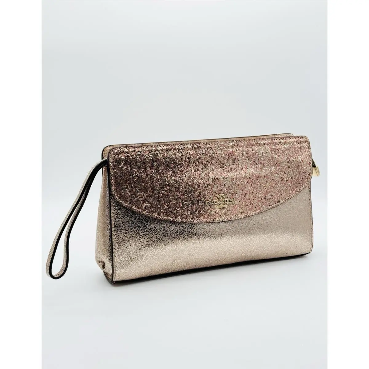 Coach Flap Clutch Rose Gold Crinkle Metallic Glitter Clutch F37563 B5
