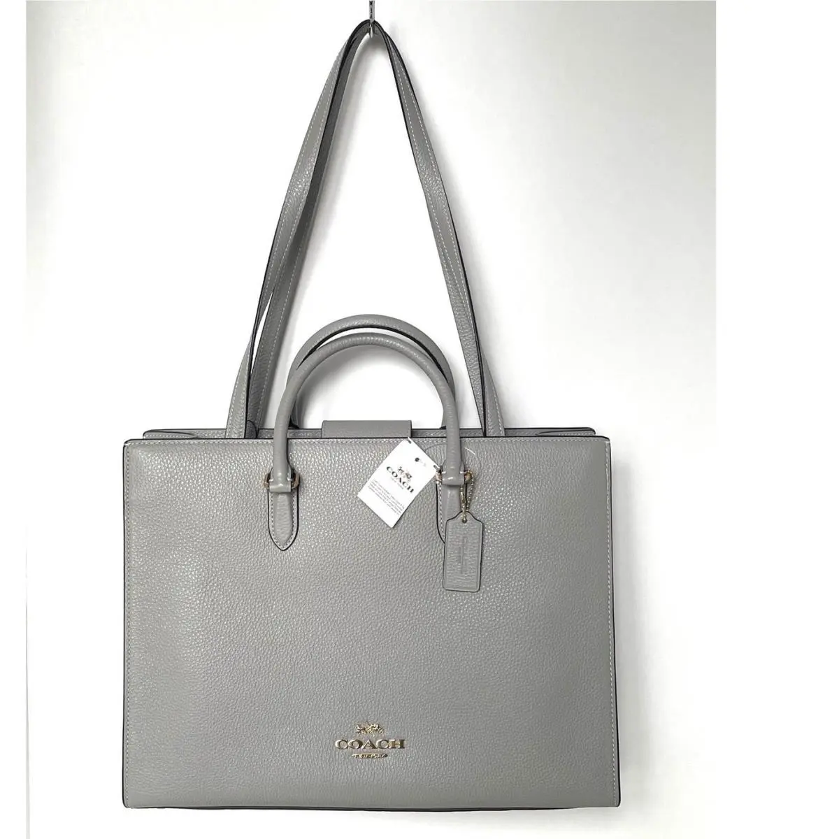 Coach Maggie Large Tote CY666 Dove Gray Pebbled Leather Shoulder Bag