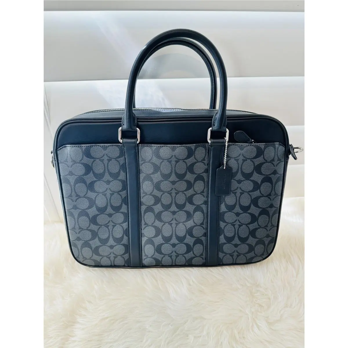 Coach Men Signature Slim Zip Top Brief Bag F54803 Mahogany/black Handbag