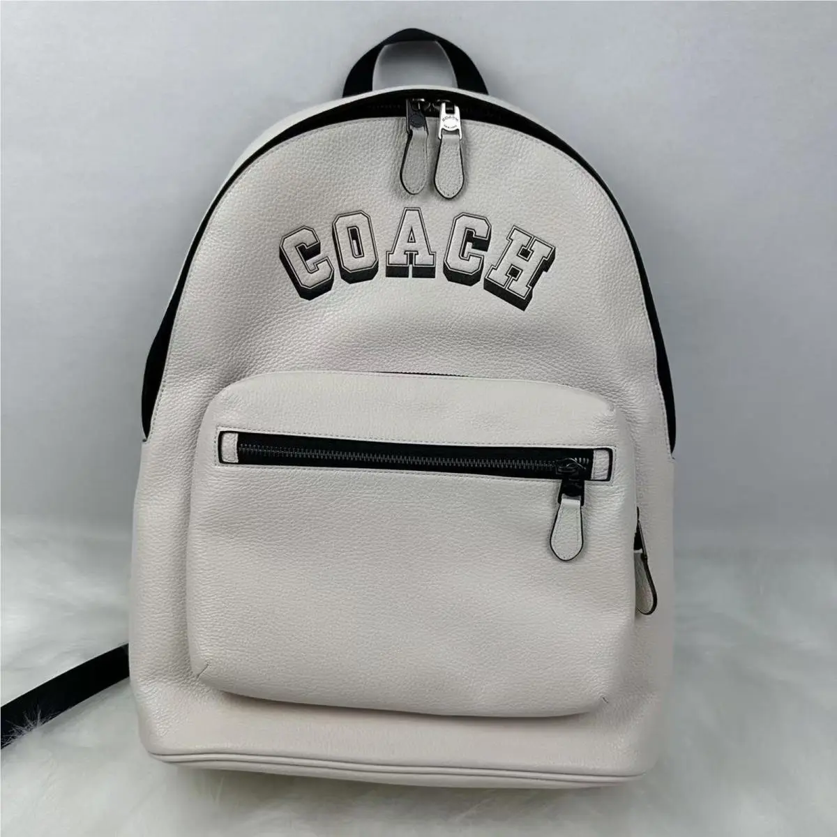 Coach West Backpack with Varsity Motif CAK14 In Leather Gunmetal/chalk