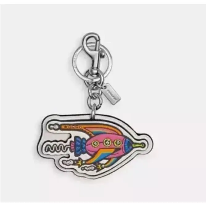 Coach Colorful Leather Cartoon 3D Art Rocket Bag Charm Keychain Ring