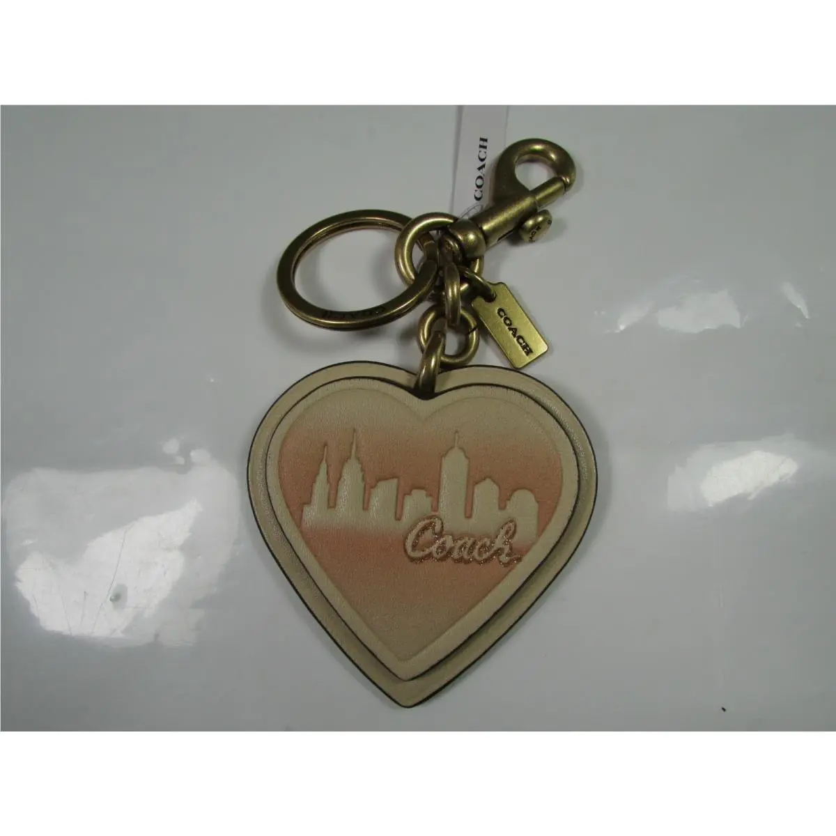 Coach Leathe Coach X Jennifer Lopez Heart Bag Charm C6605 Gold / Cream