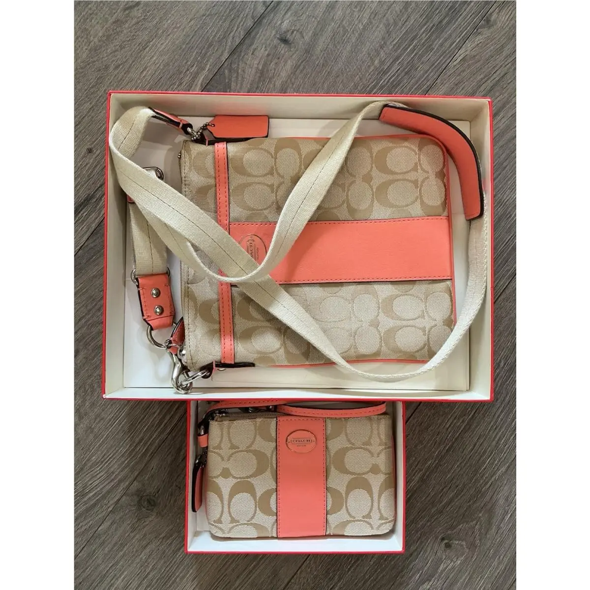 Heritage Signature Swingpack Orange/coral Logo W/wristlet Small Stripe by Coach
