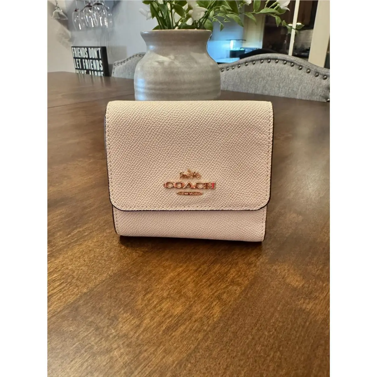 Coach Small Leather Trifold Wallet with Floral Cluster Print Interior CH604