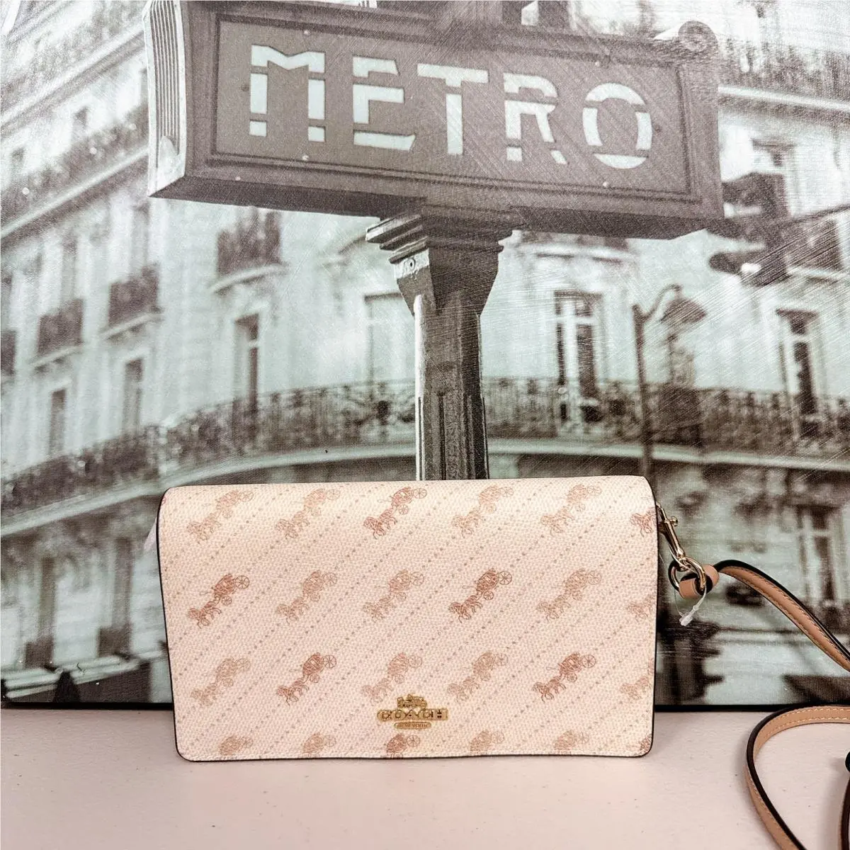 Coach C4208 Anna Foldover Crossbody Clutch with Horse and Carriage Dot Print