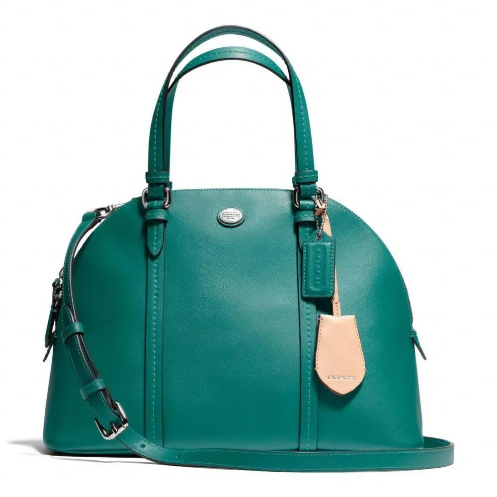 Coach Peyton Jade Green Leather Cora Domed Satchel Shoulder Crossbody Ziptop Bag