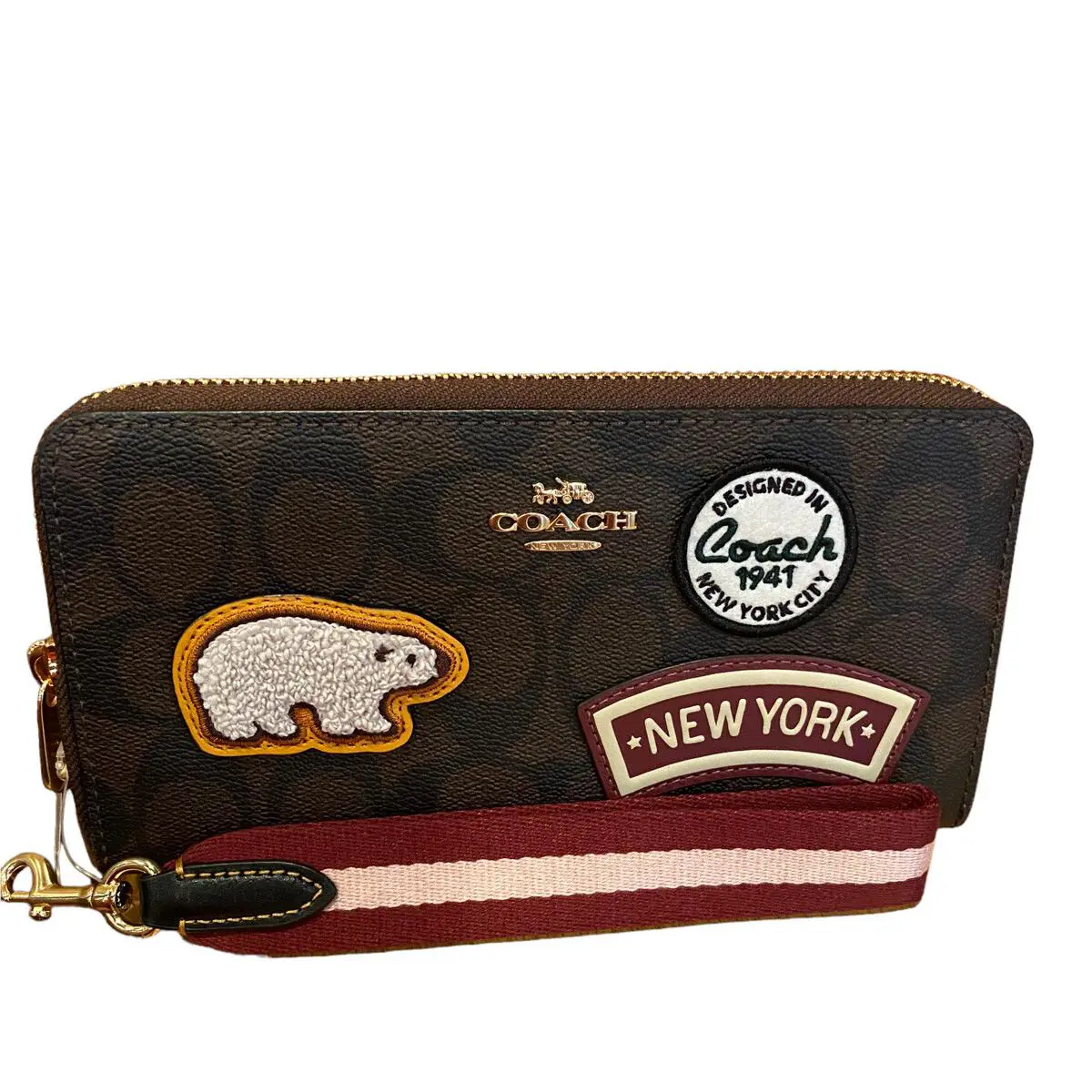 Coach Long Zip Around Wallet In Signature Canvas with Ski Patches