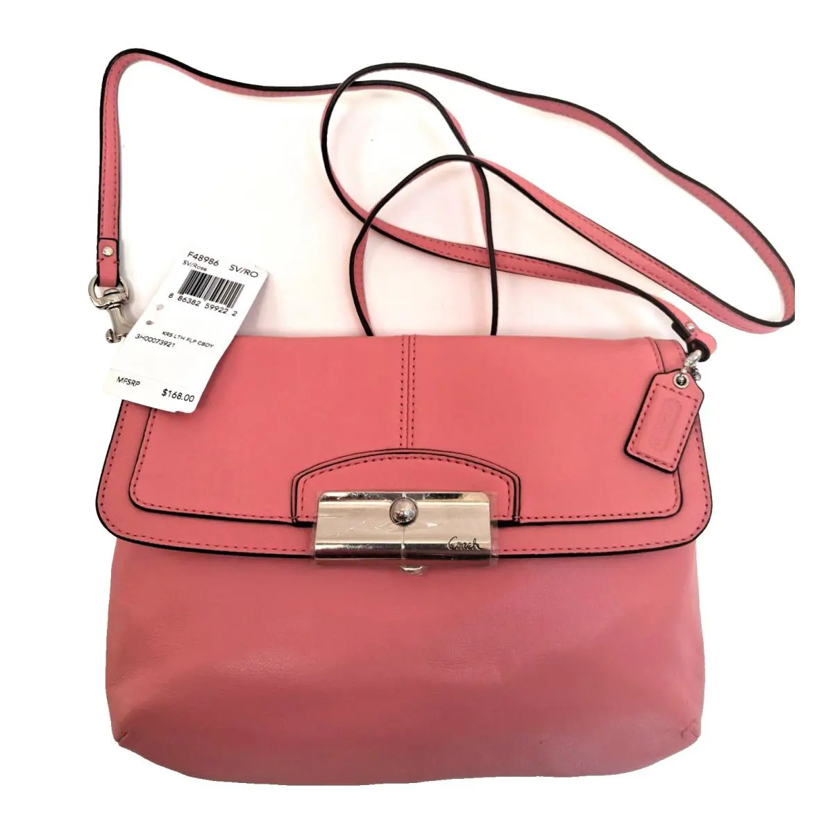 Coach Kristin Leather Flap Crossbody Rose Pink F48986 Silver Hardware