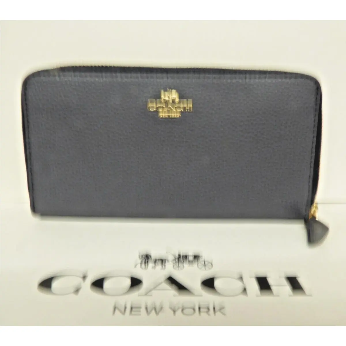 Coach F16612 Pebbled Leather Accordion Zip Around Wallet Midnight Blue