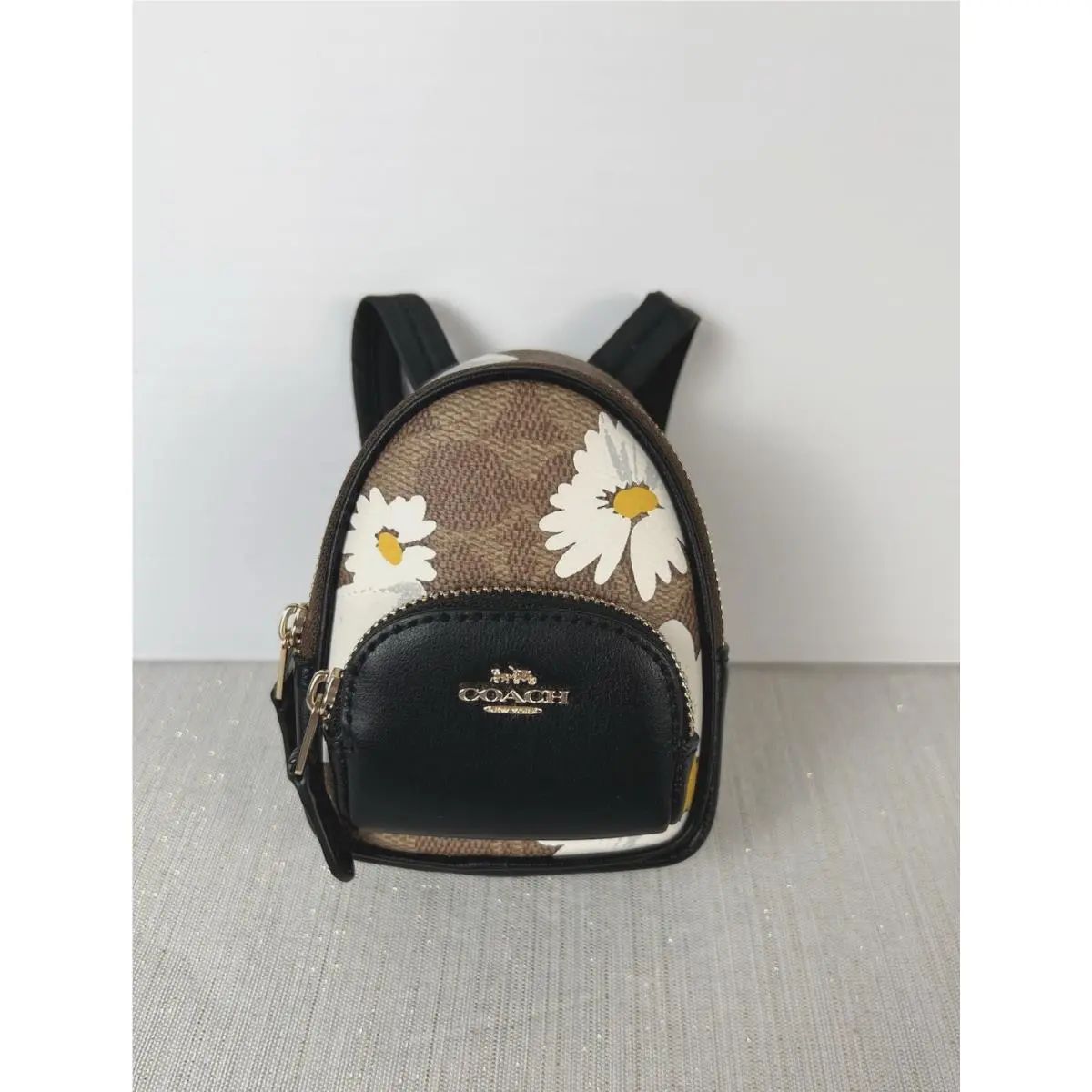 Coach Mini Court Backpack Bag Charm CC Signature Floral Print Canvas Leather