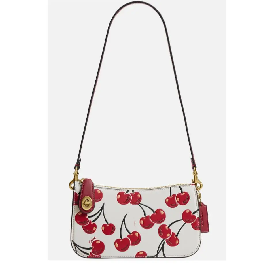 Coach Penn Small Leather Shoulder Bag w/ Cherry Print Clutch CCC47