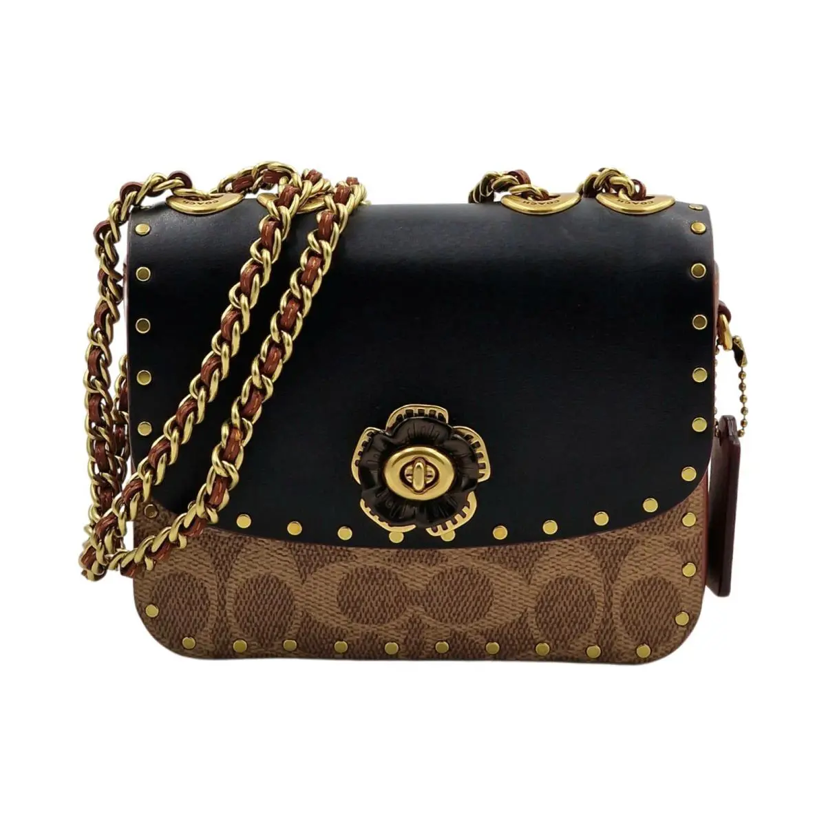 Coach Madison Shoulder Bag 16 In Signature Canvas with Rivets - Tan Rust/black