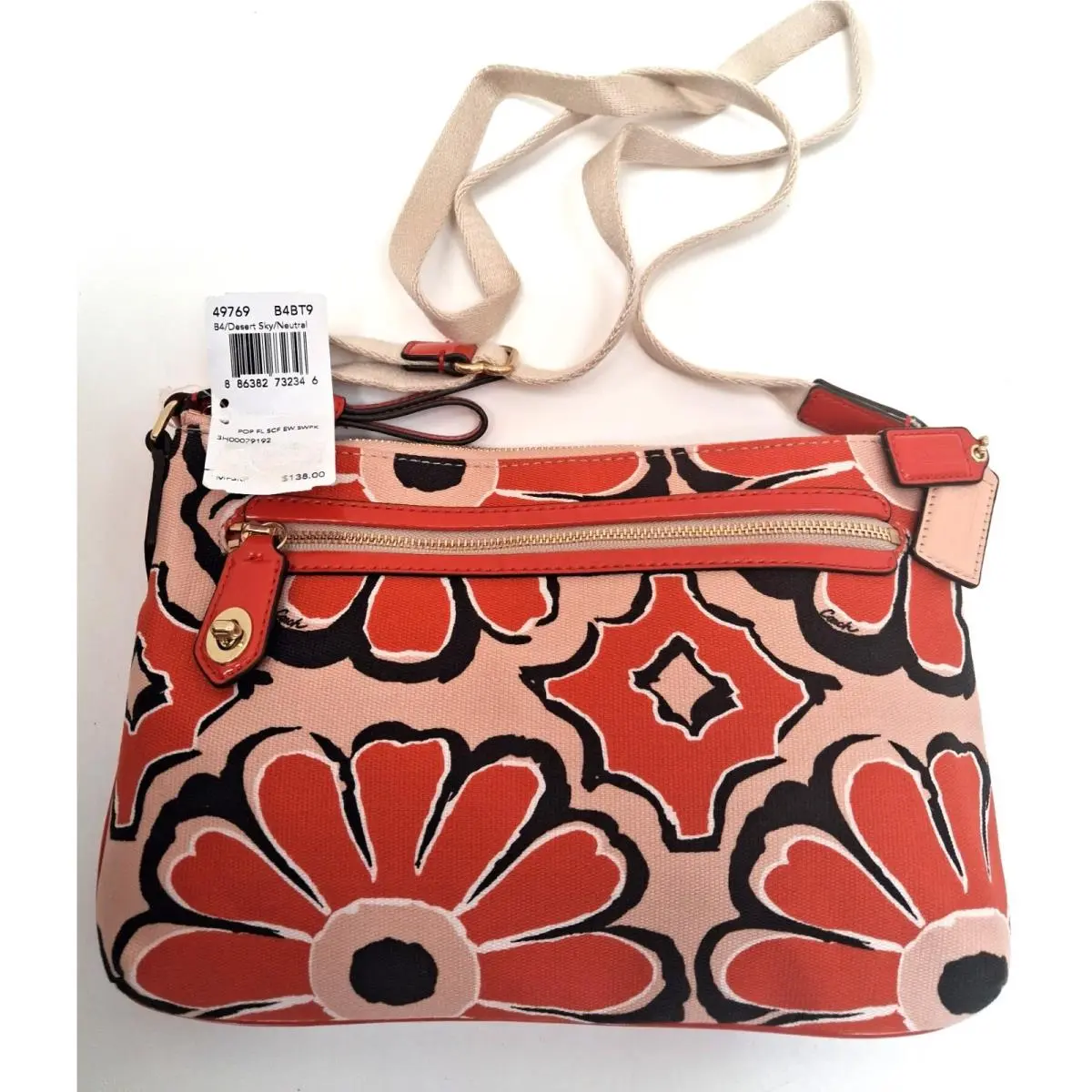 Coach 49769 Poppy Floral Scarf Print East West Swingpack Desert Sky/neutral/gold