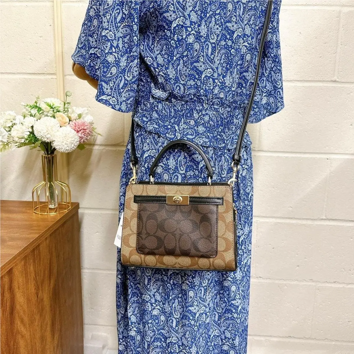 Coach C8688 Mini Lane Top Handle In Blocked Signature Canvas
