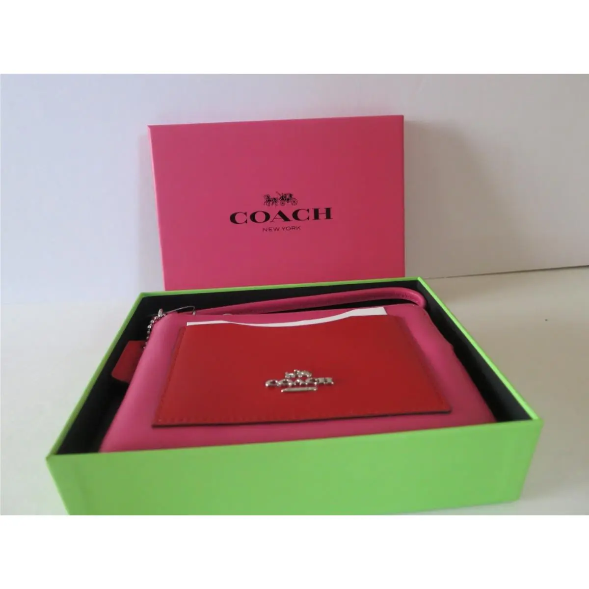 Coach Colorblock Corner Zip Small Dahlia Carmine Pink Red Wristlet Wallet Clutch