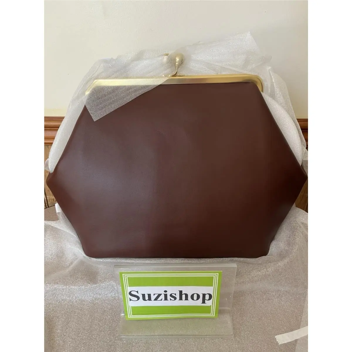Coach Large Oversized Kisslock Frame Shoulder Leather Clutch Dark Brown CBR51