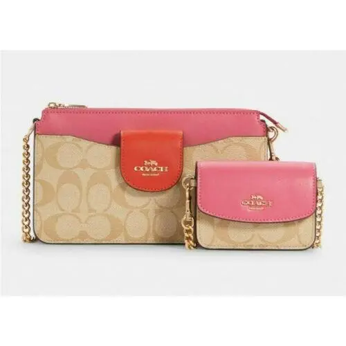 Coach Colorblock Signature Poppy Crossbody Mini Chain Wallet C4215 Confetti