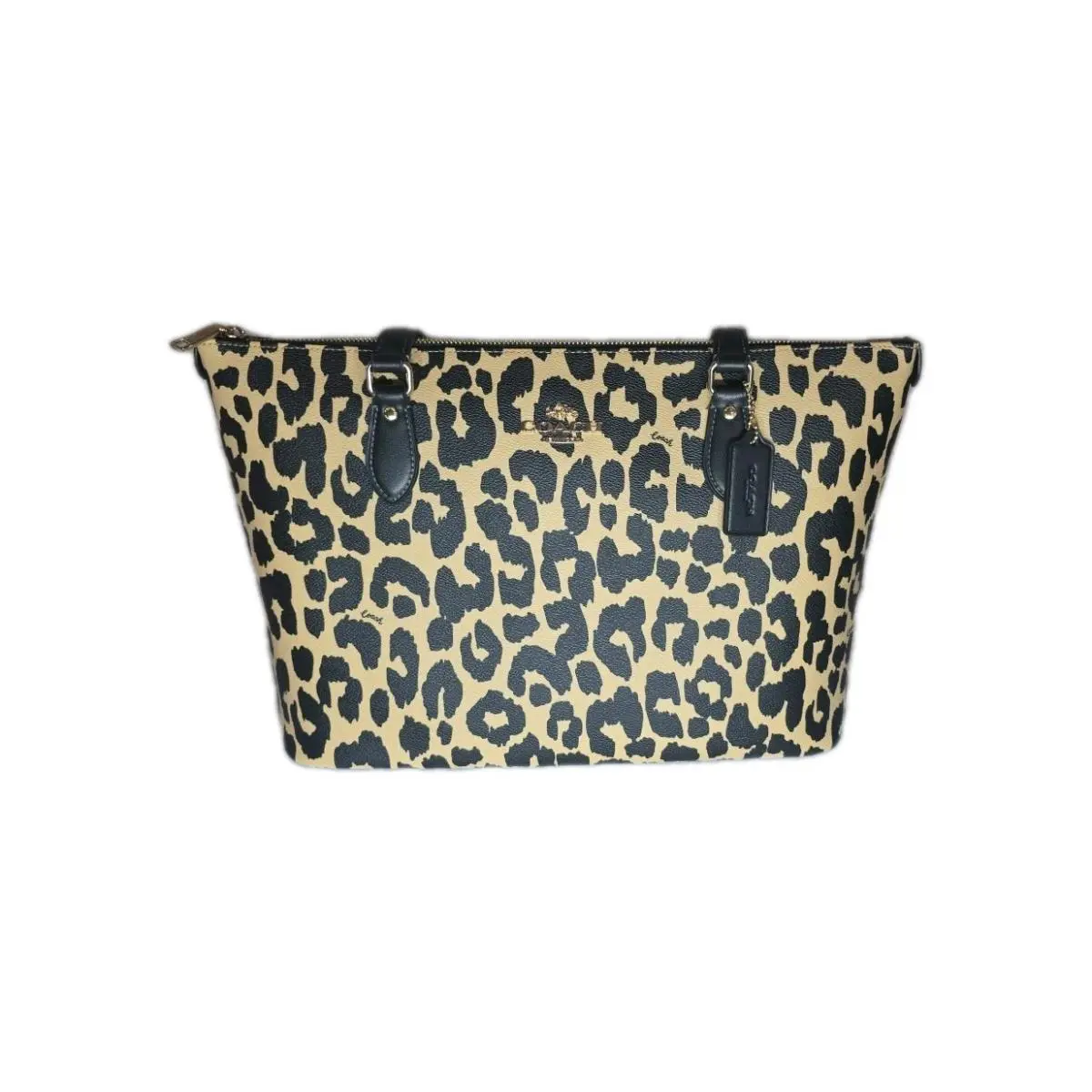 Coach CY347 Gallery Tote Bag with Leopard Print Brown Coated Canvas Medium