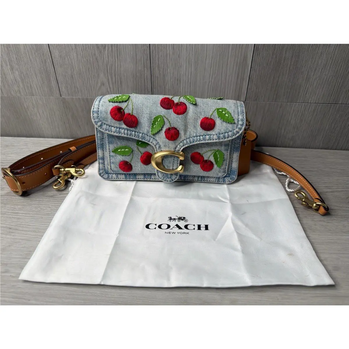 Coach Cherry Embroidery Washed Denim Tabby Shoulder Bag A1D030209