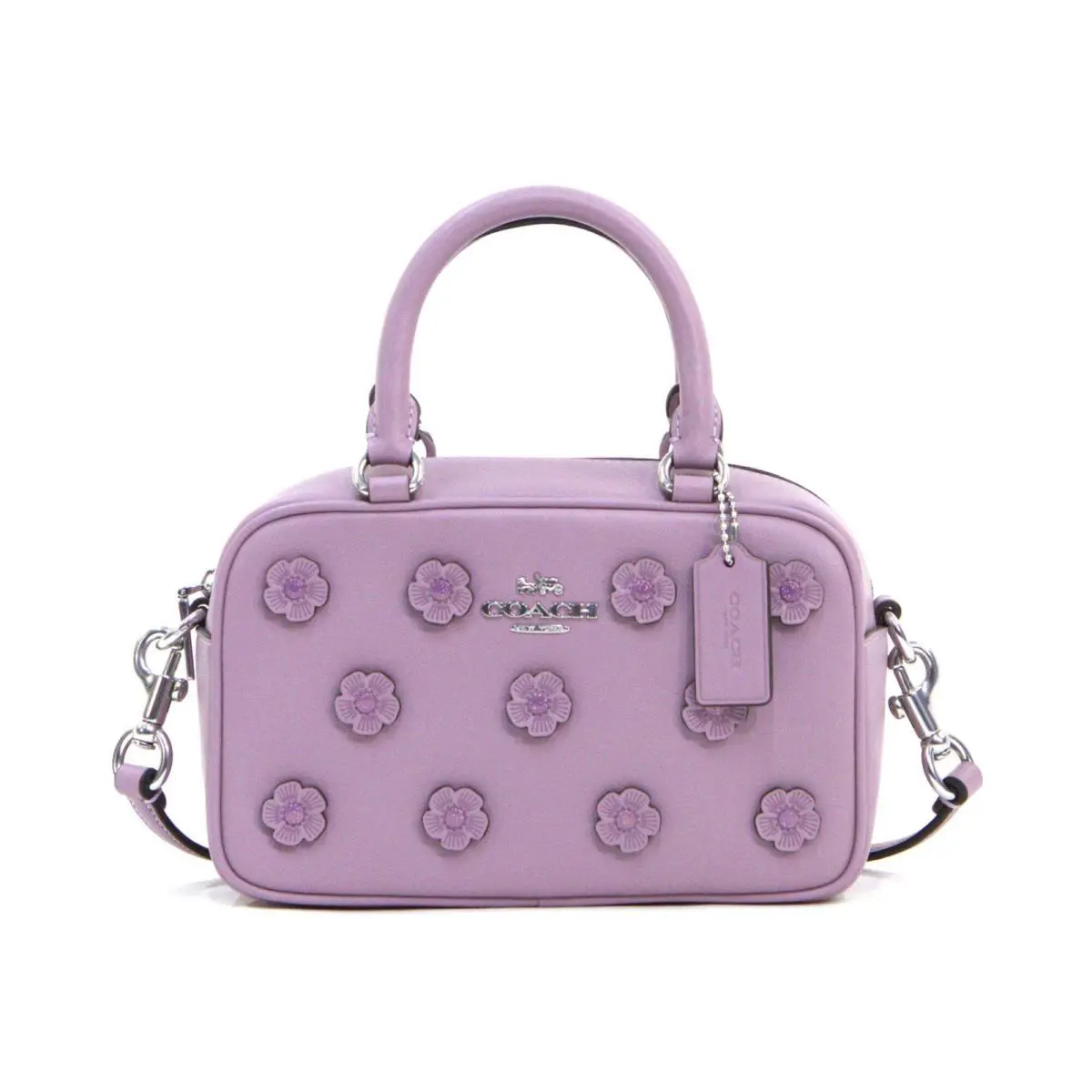 Coach Satchel Crossbody Bag with Floral Applique - Silver/lilac