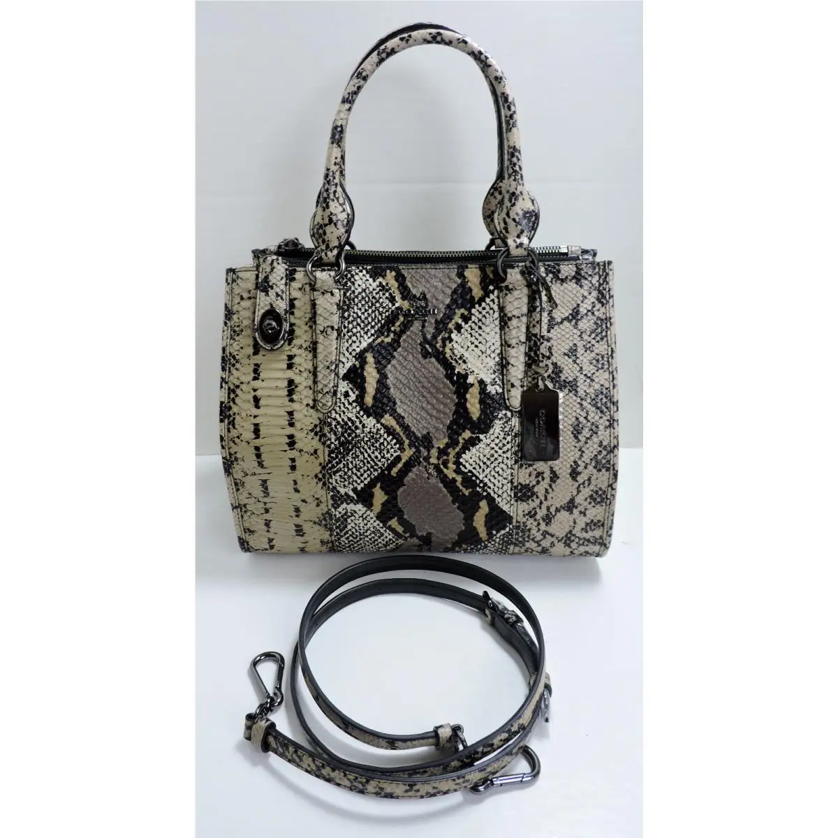 Coach 37177 Dark Fog Black Taupe Brown Snake Embossed Leather Satchel 495+