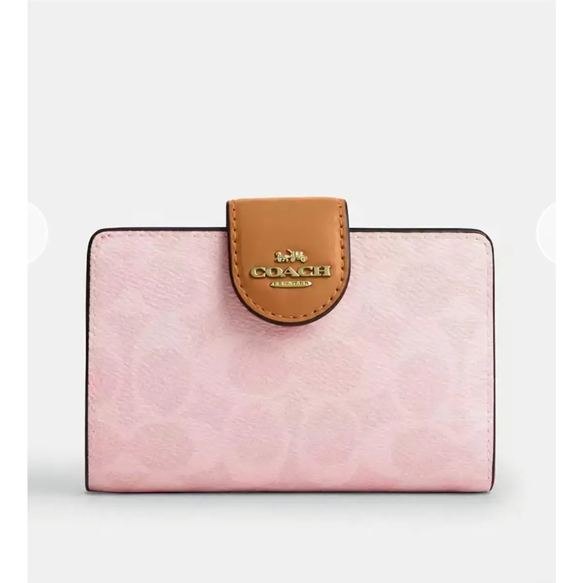 Coach Medium Corner Zip Wallet in Signature Canvas Powder Pink CEC29 Tan Ltr