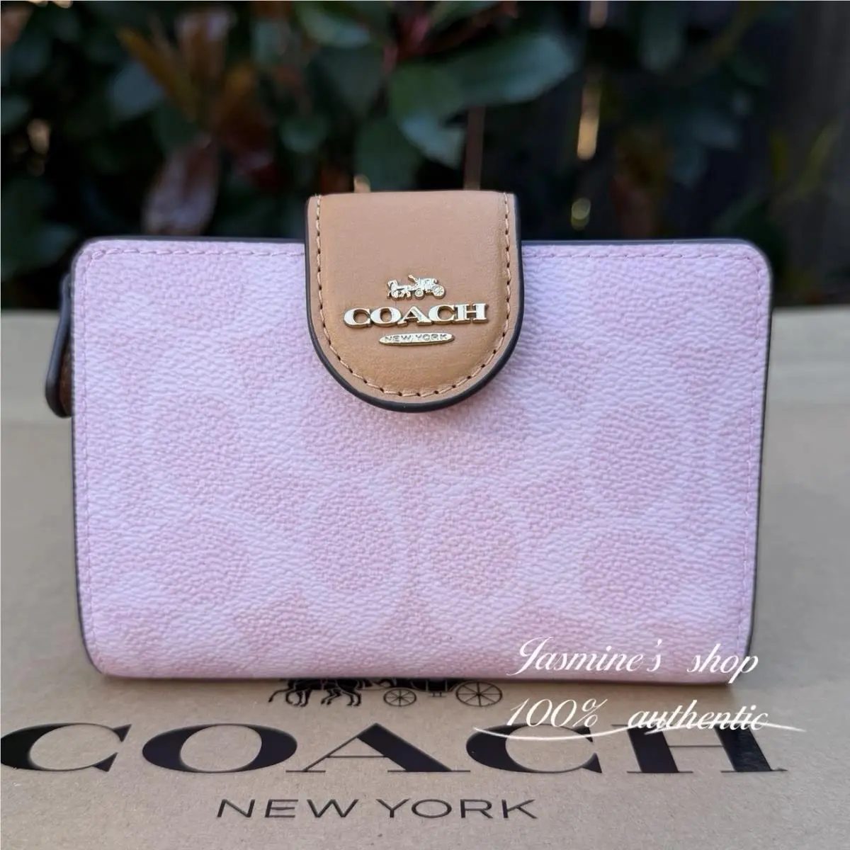 Coach CEC29 Medium Corner Zip Wallet In Signature Canvas Powder Pink