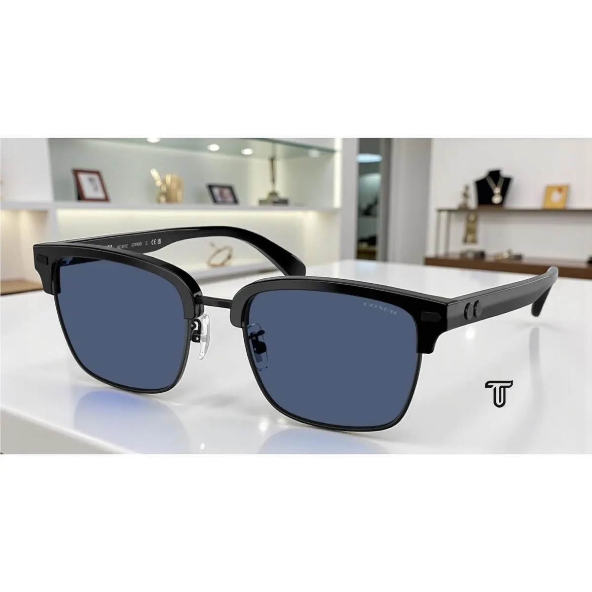 Coach HC8412 500280 Cw406 Black Blue Solid 56 mm Men`s Sunglasses
