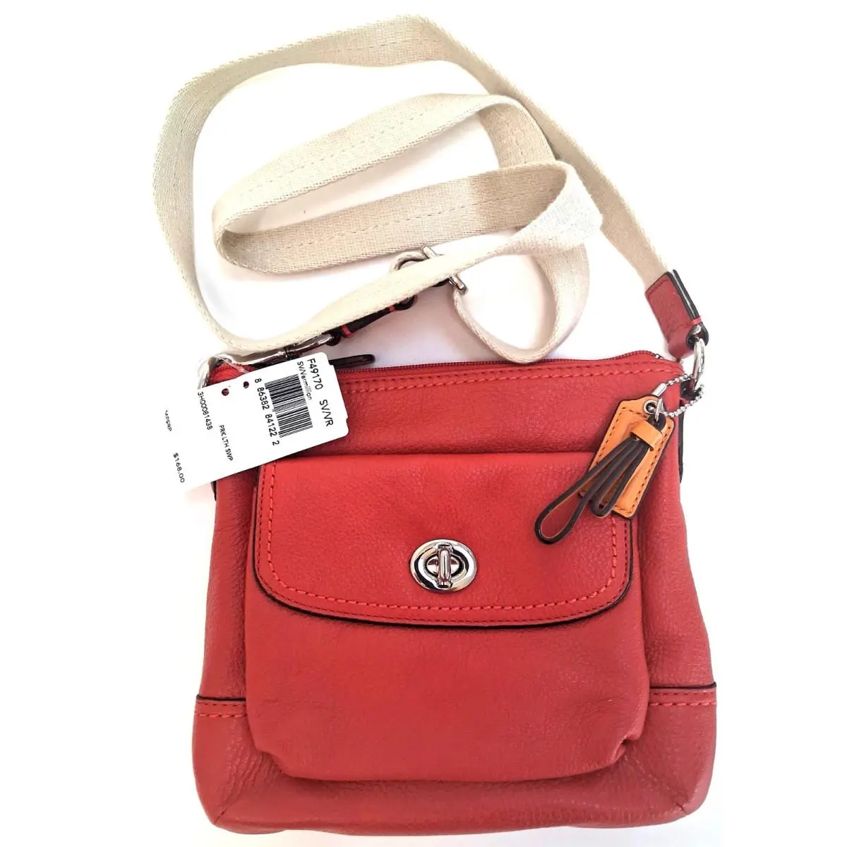 Coach Park Leather Swingpack Crossbody Vermillion Red Pebbled Leather f49170