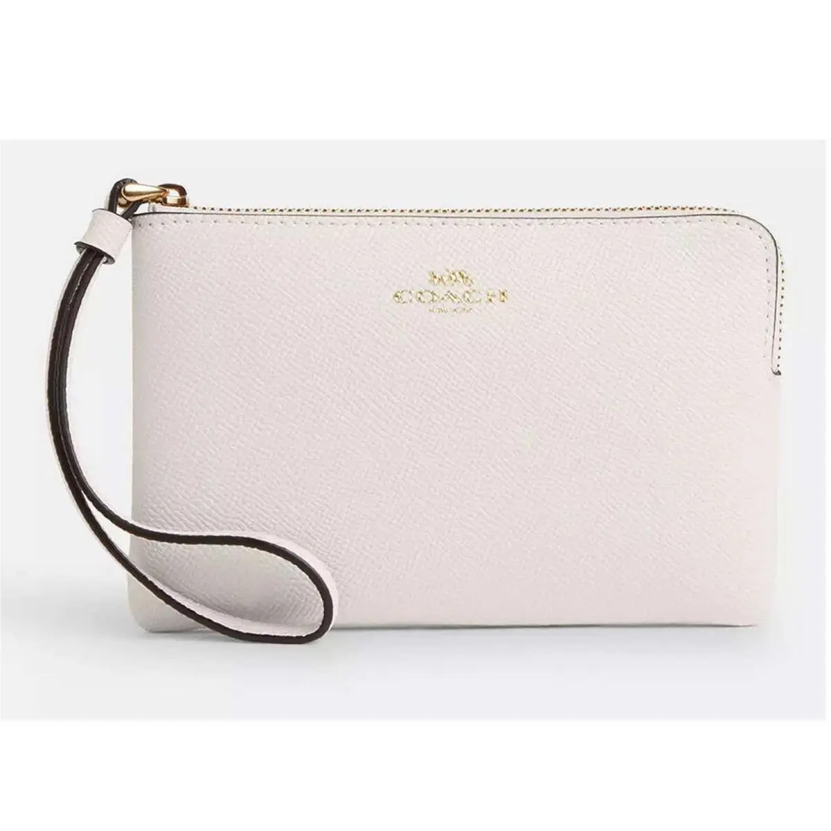 Coach Women`s Wristlet Crossgrain Leather Corner Zip Gold/chalk CV396 Chk