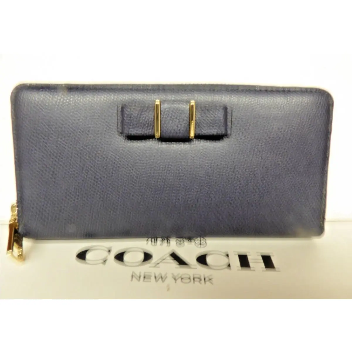 Coach F52632 Bow Crossgrain Leather Accordion Zip Midnight Blue Lqqk