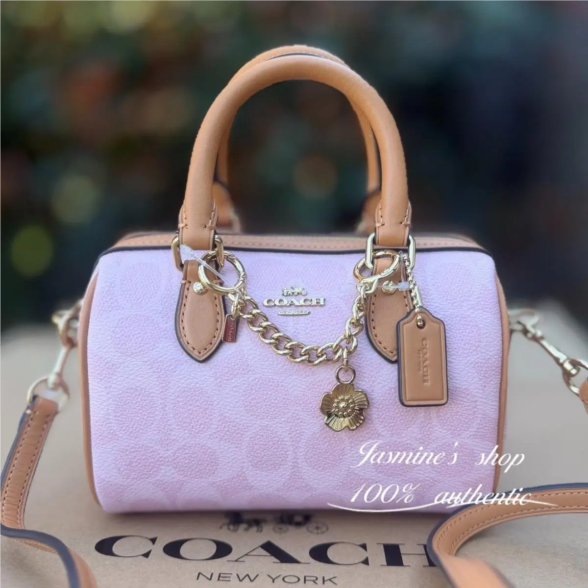 Mini Rowan Crossbody Bag In Signature Canvas CEK79 Powder Pink /brown by Coach