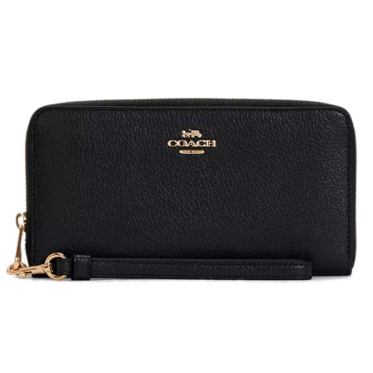 Coach Women`s Wallet Refined Pebble Leather Long Zip Around Gold/black C4451 Blk