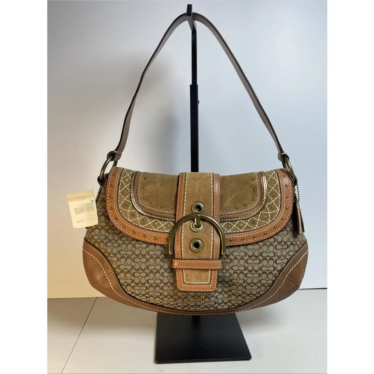 Vintage Coach F11517 Soho Signature Studded Hobo Bag Purse Y2K Brown Leather