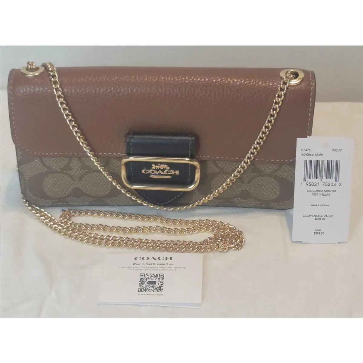 Coach Morgan Chain Crossbody Khaki In Colorblock Signature Canvas CF475