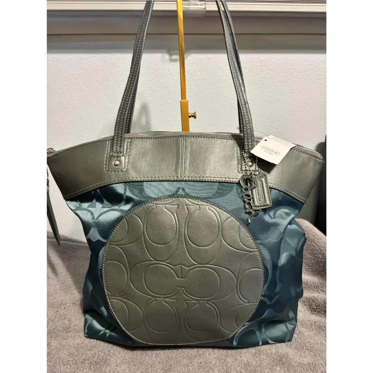 Coach Laura Nylon Teal Tote Bag F19440