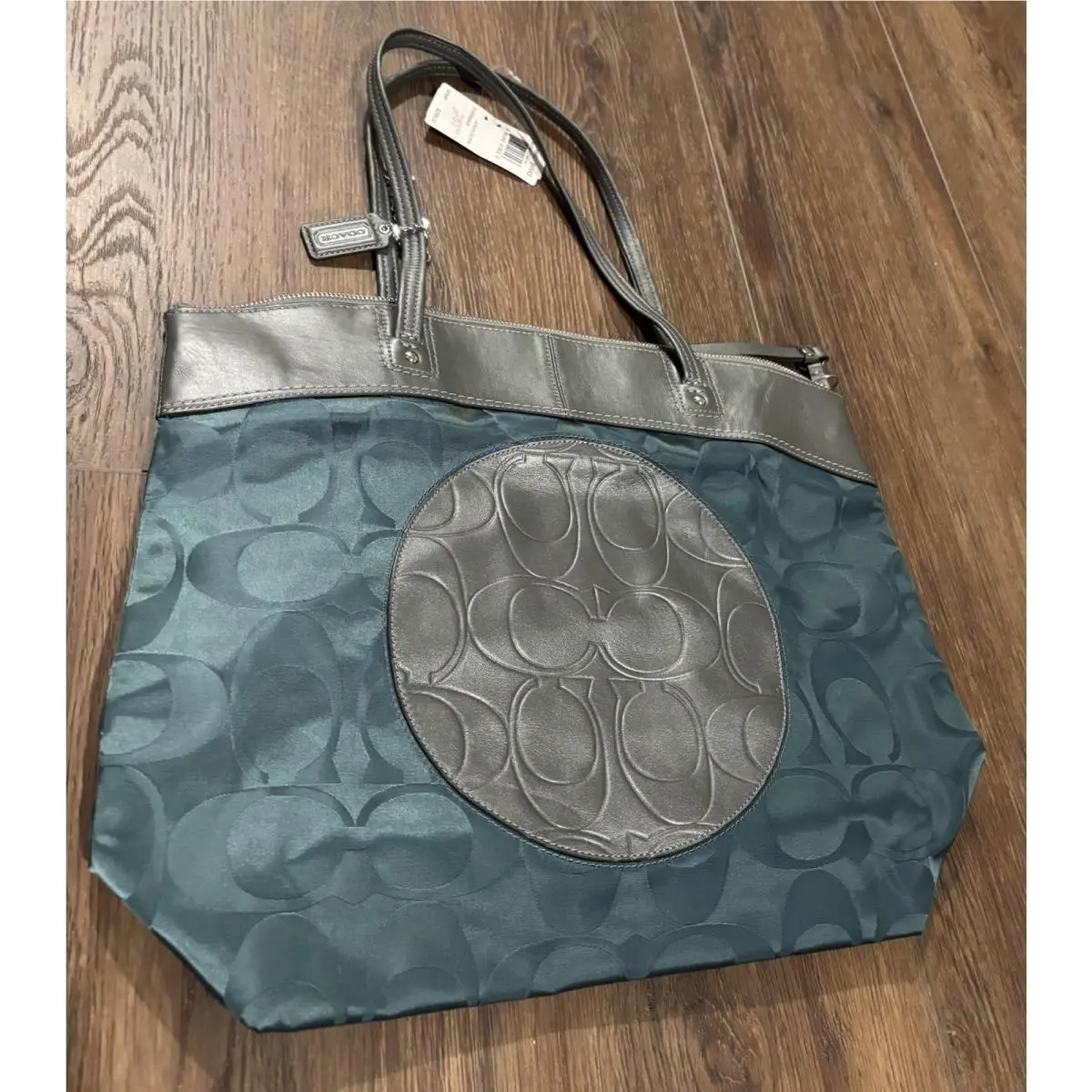 Coach Laura Signature Nylon Tote SV Teal Charcoal F19440