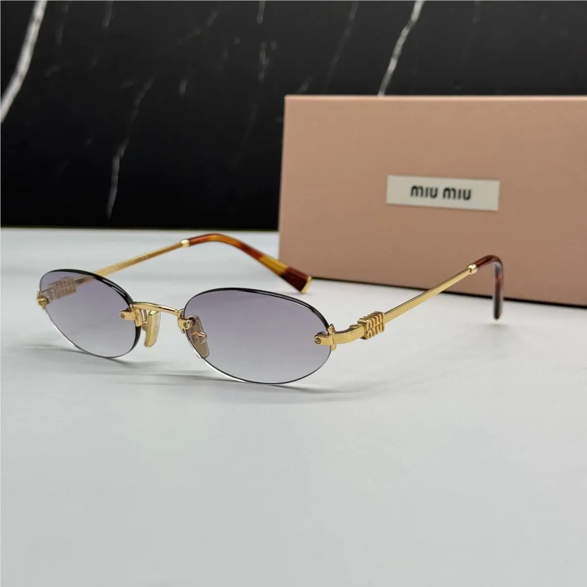 Miu Miu MUA54S 5AK04O Sunglasses Oval Gold Women Sunglasses MU A54S Smu A54
