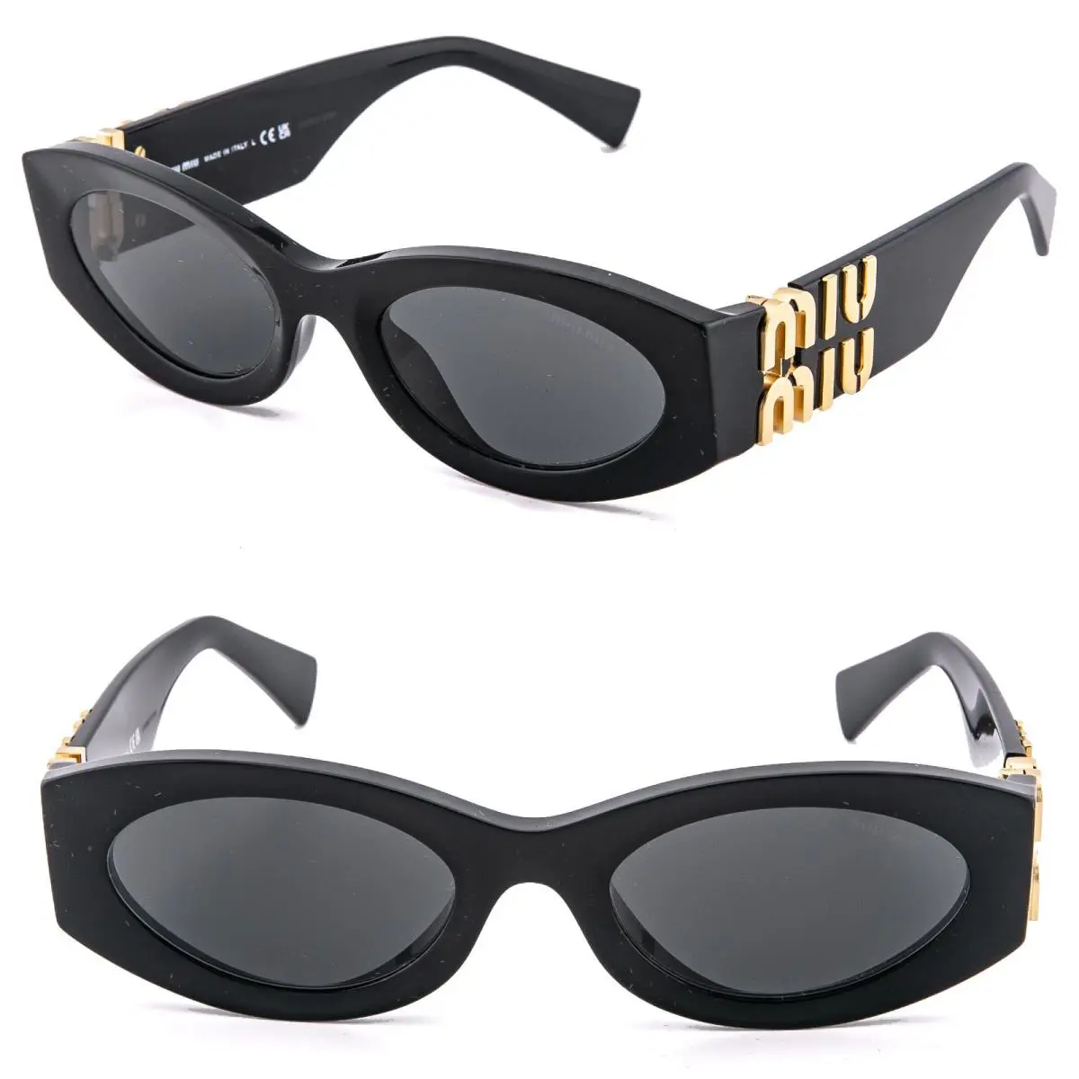 Miu Miu Glimpse Logo MU11WS Black Logo Geometric Luxury Bold Oval Sunglass 11W