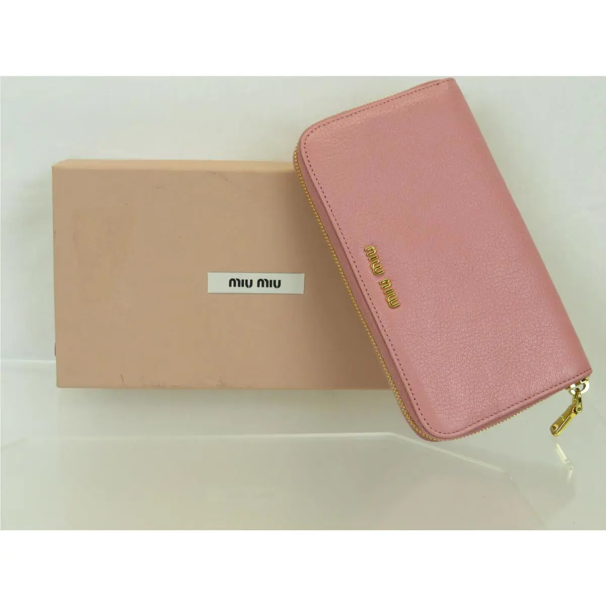 Miu Miu Prada 5M0506 Prada Pink Leather Continental Logo Zip Around Wallet