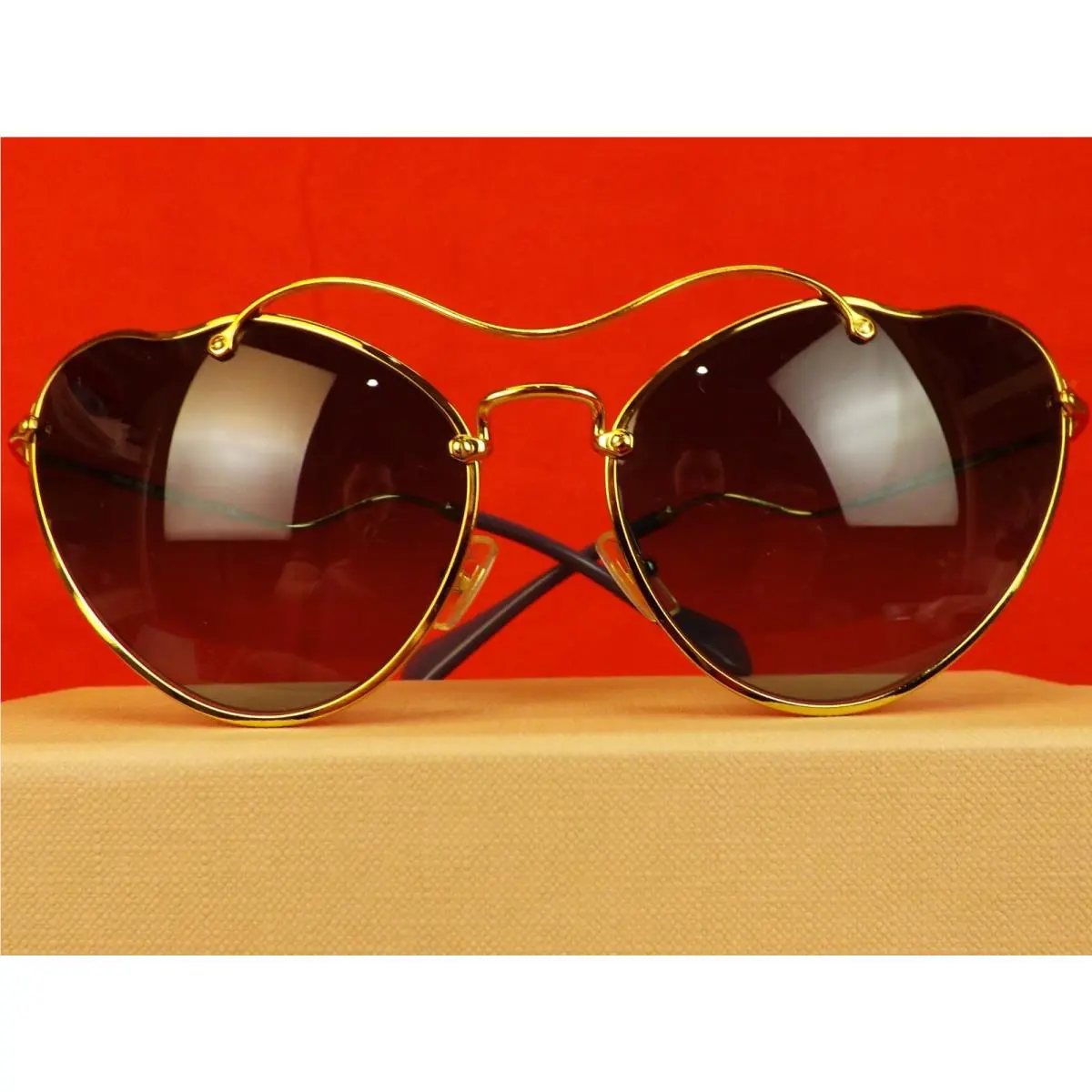 Miu Miu Prada SMU55R Cat Eyes Scenique Gold Lilac Metal Logo Frame Sunglasses