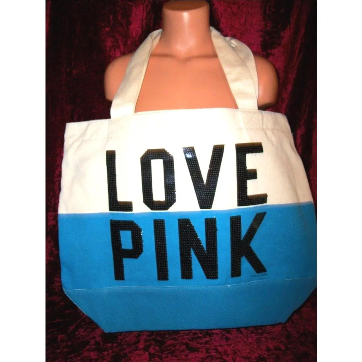 Victorias Secret Pink Dog Graphic Sequins Bling Heavy Canvas Book Bag Tote