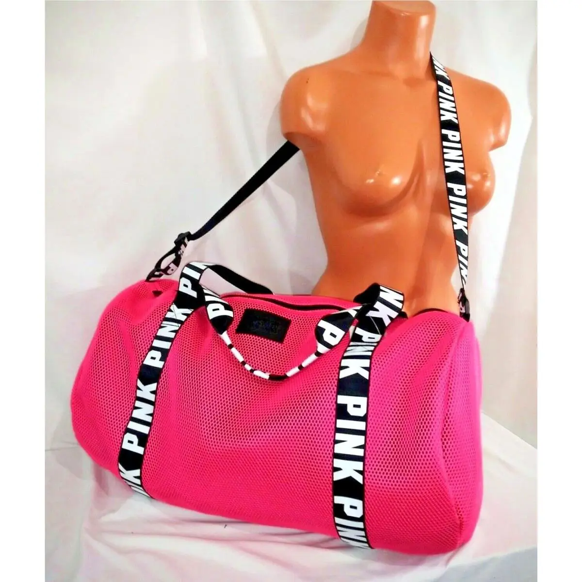 Victorias Secret Pink Graphic Neon Mesh Large Carrie ON Duffle Gym Bag Tote